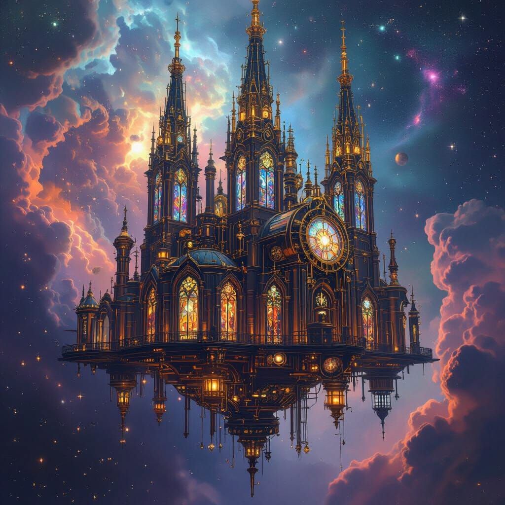 Steampunk Cathedral Floating in Nebulae