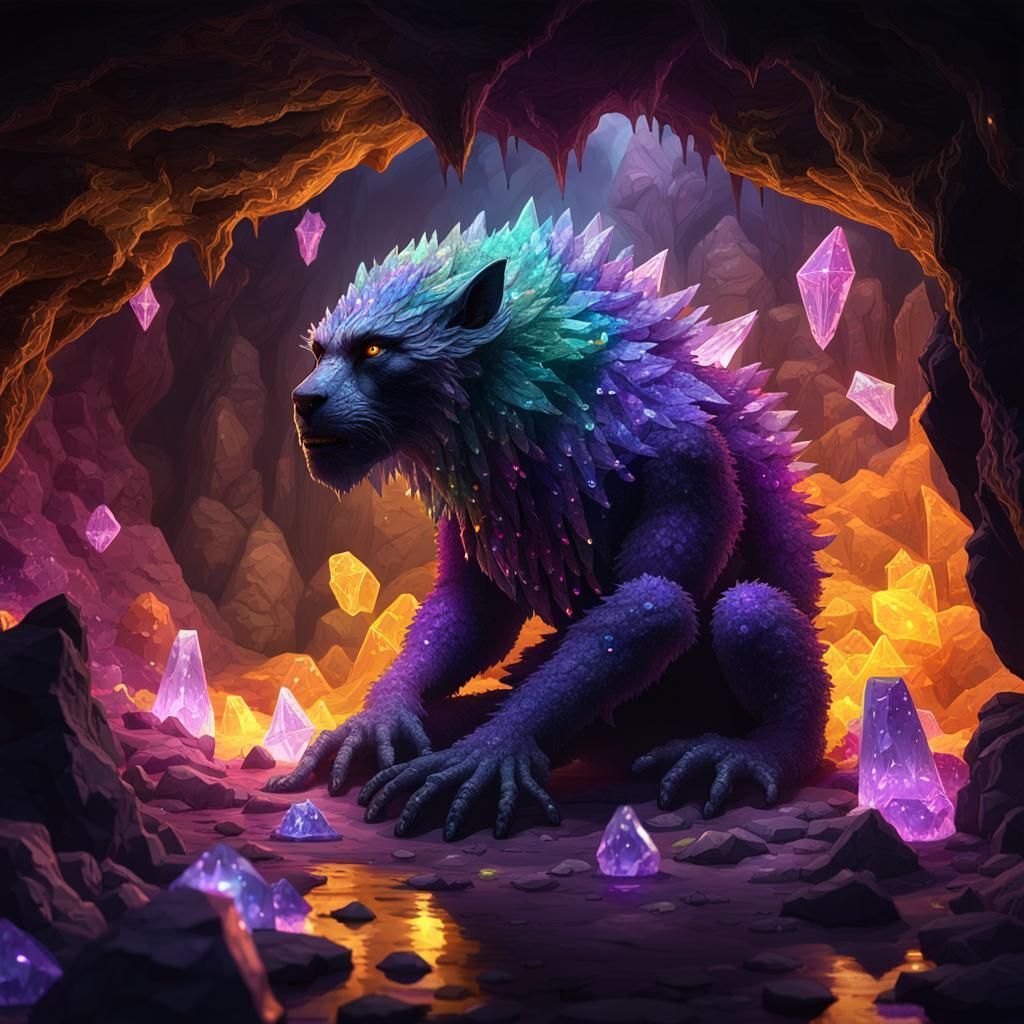 Mystical Cave Creature in Dark Fantasy Art