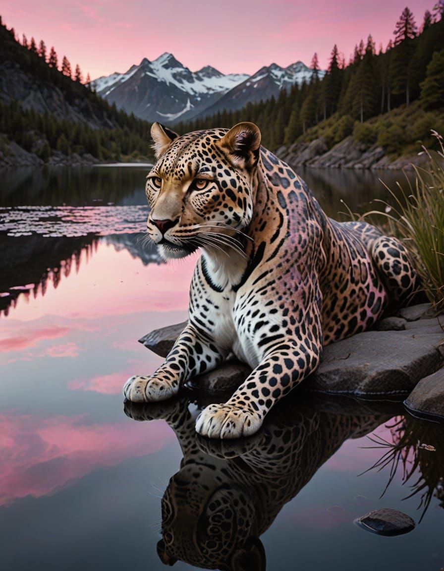 Pink Leopard Print Glass Lake in Fantasycore Style