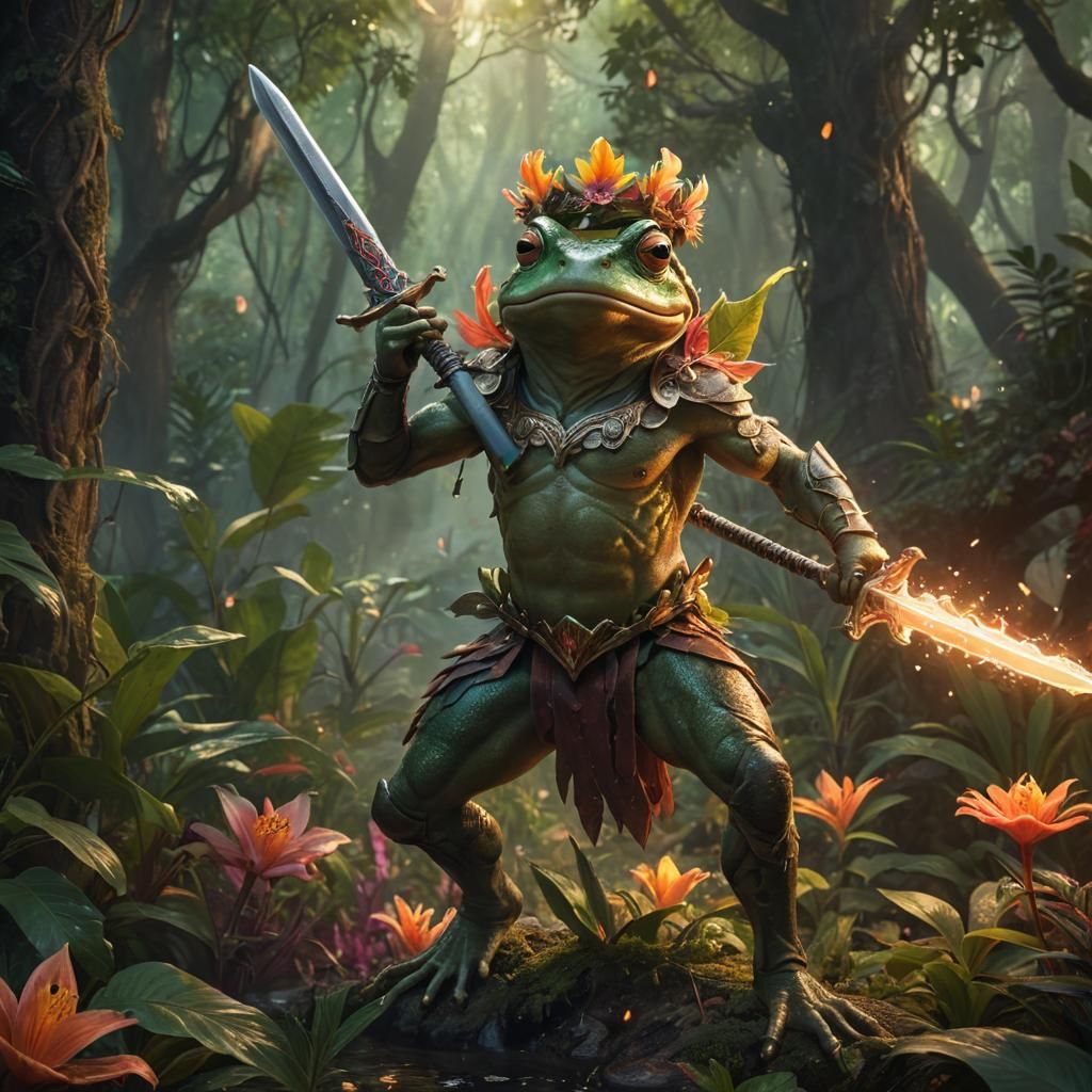 Heroic Frog Warrior in a Mystic Fantasy Illustration