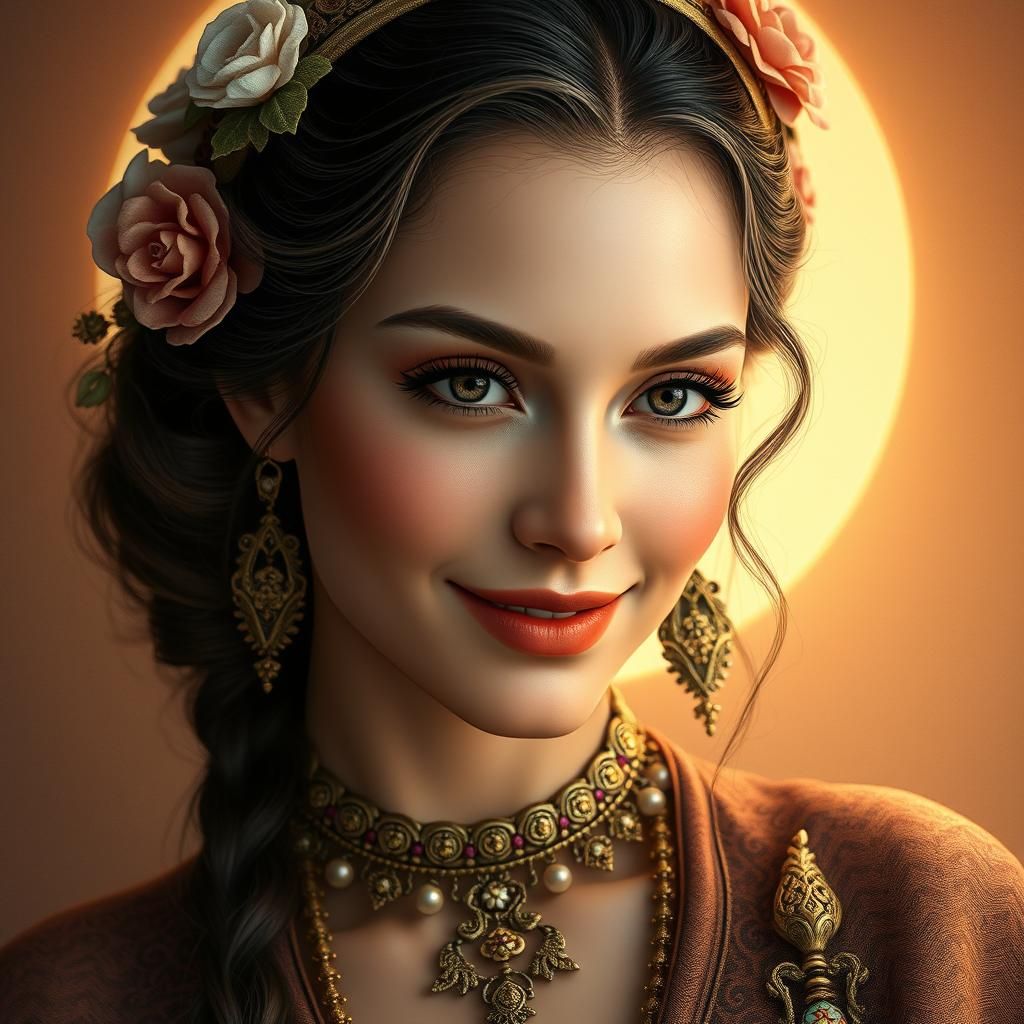 Luminous Portrait Radiating Love in Art Nouveau Style