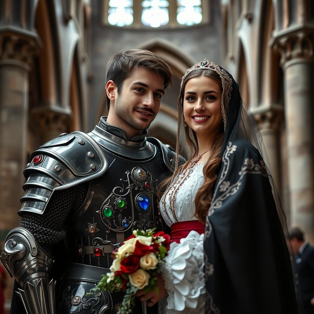 Extremely handsome knight in black and white open armour wit...