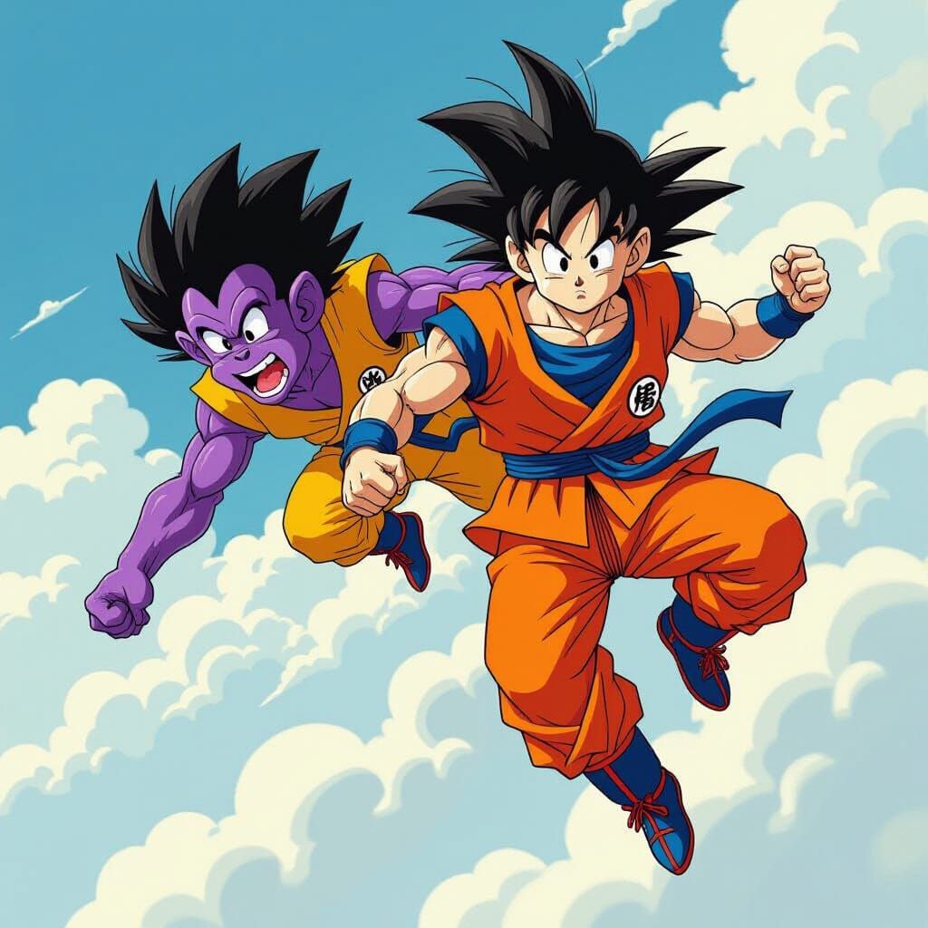 Monkey and Goku in Stylized Manga Scene