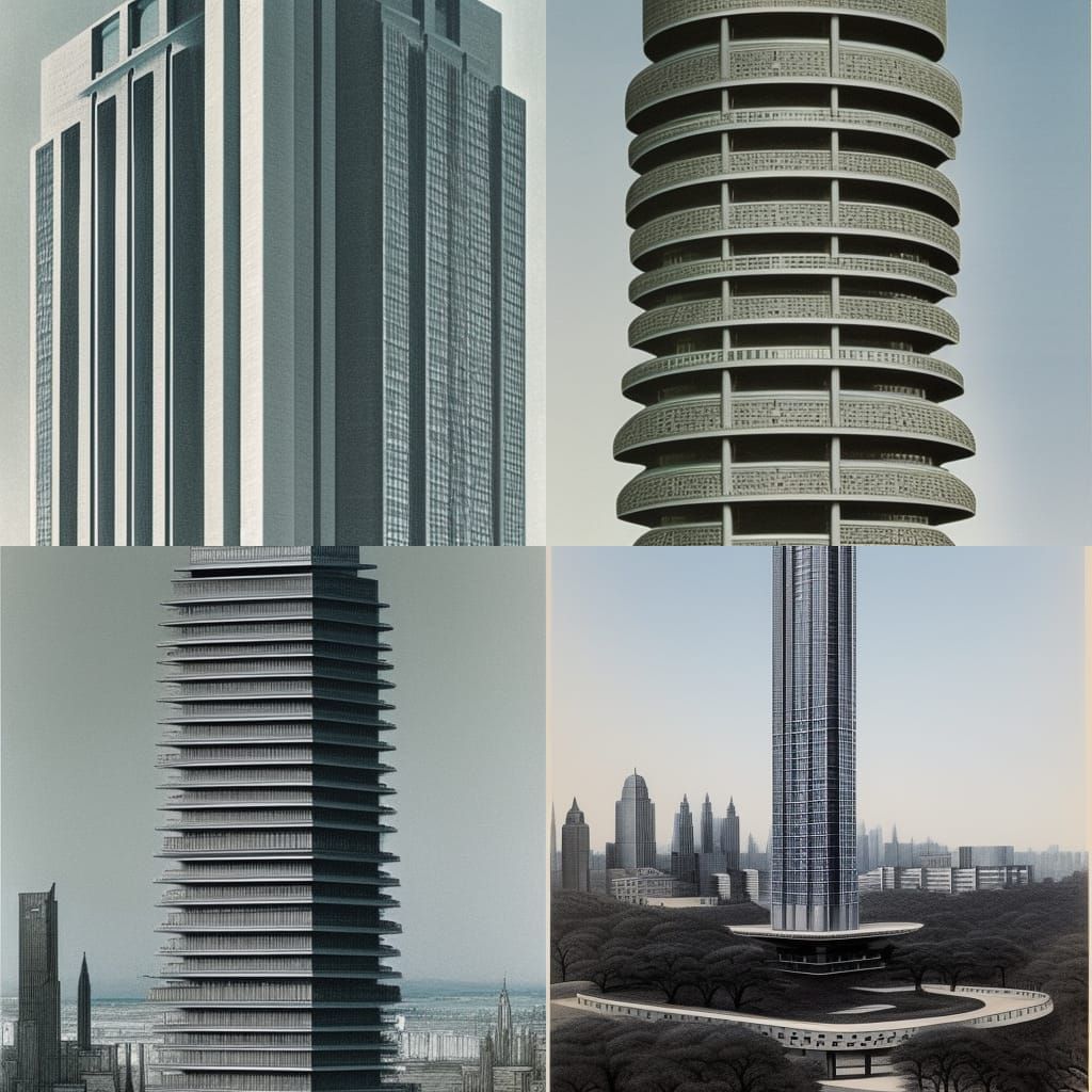 Mushroom Skyscraper: Architectural Blueprints in Charcoal