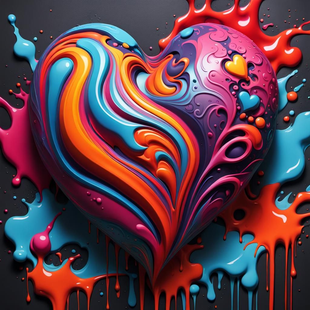 Vibrant 3D Heart in Graffiti Splash Art Style