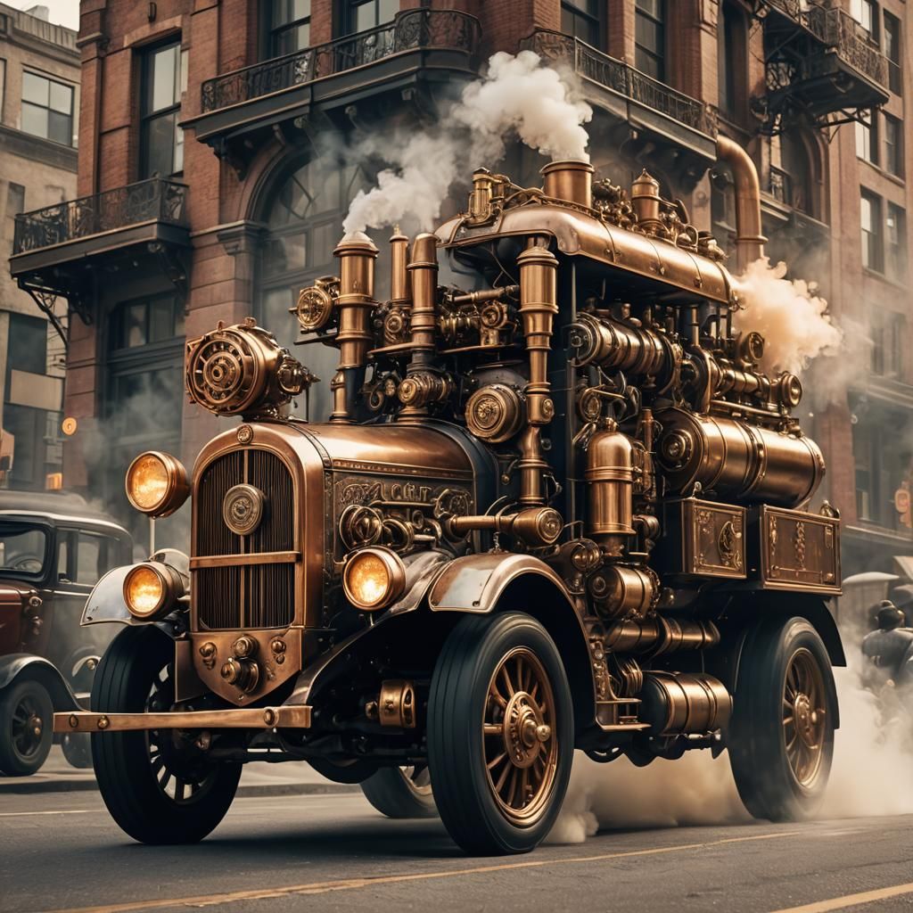Art Deco Diesel Truck with Steampunk Engine