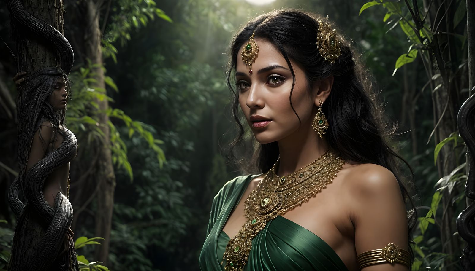 Ethereal Vishakanya: Dark Fantasy Goddess in Ancient Jungle...