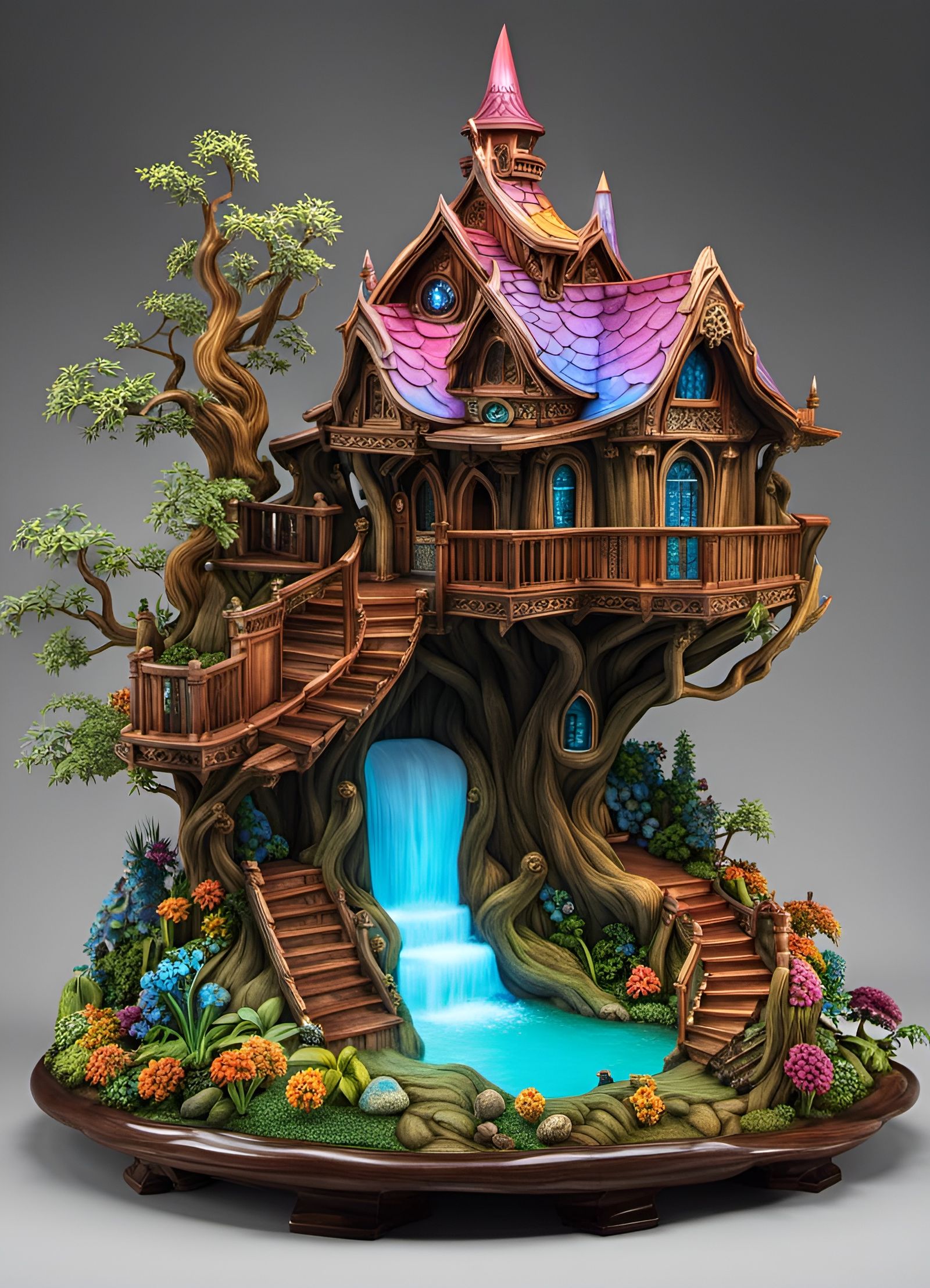 Bioluminescent Gothic Treehouse Palace in 3D