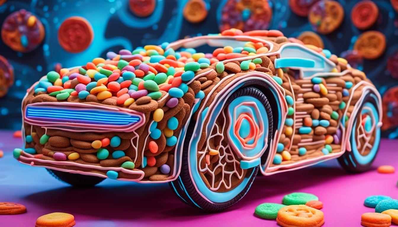 Tron Style Surreal Car Made of Cookies