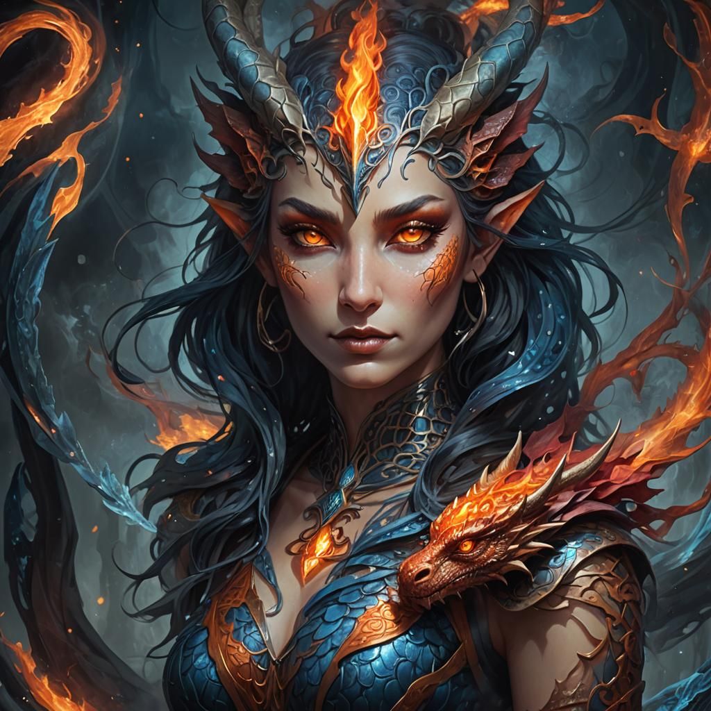 Dragoness in Dark Fantasy Art with Celtic Knot