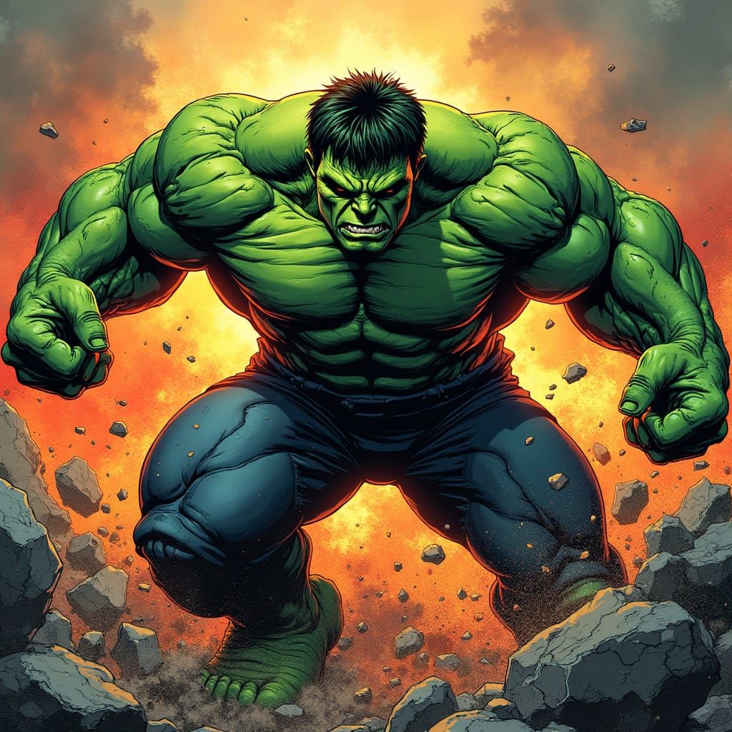 Action-Packed Hulk Smashing in a Gritty Cyberpunk Aesthetic