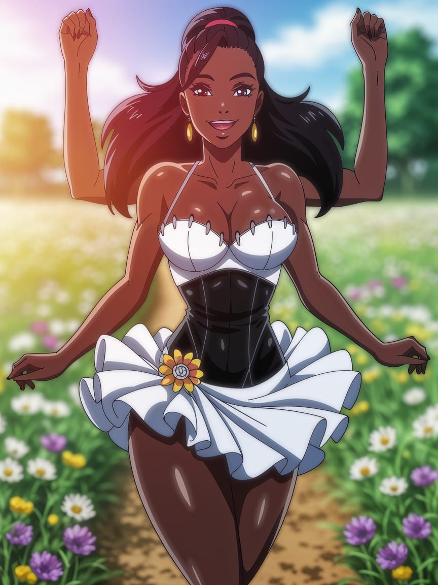 Ebony Woman Celebrates Summer in Anime Style