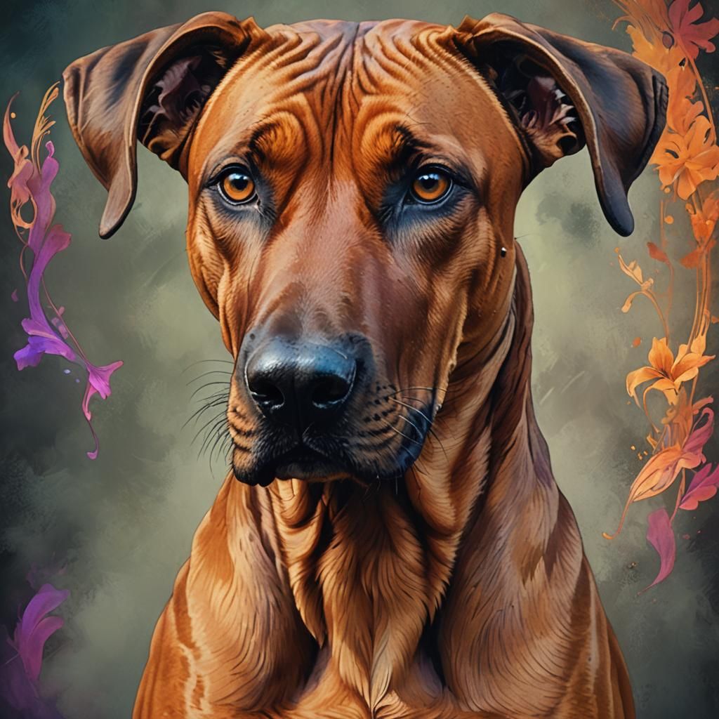 Majestic Rhodesian Ridgeback Portrait in Art Nouveau Style