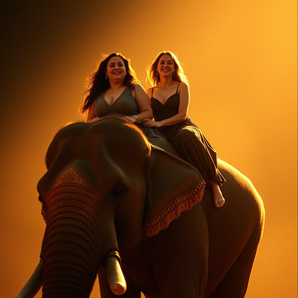 Confident Women Ride Majestic Elephant Together