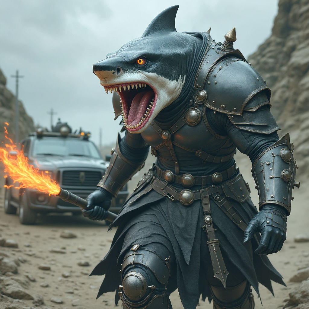 Cyberpunk Shark God Unleashes Fury