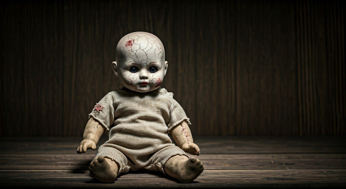 Creepy Doll in Dark Room