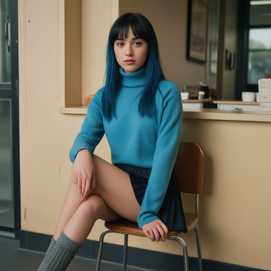 Retro-Inspired Teenage Girl in Waiting Room