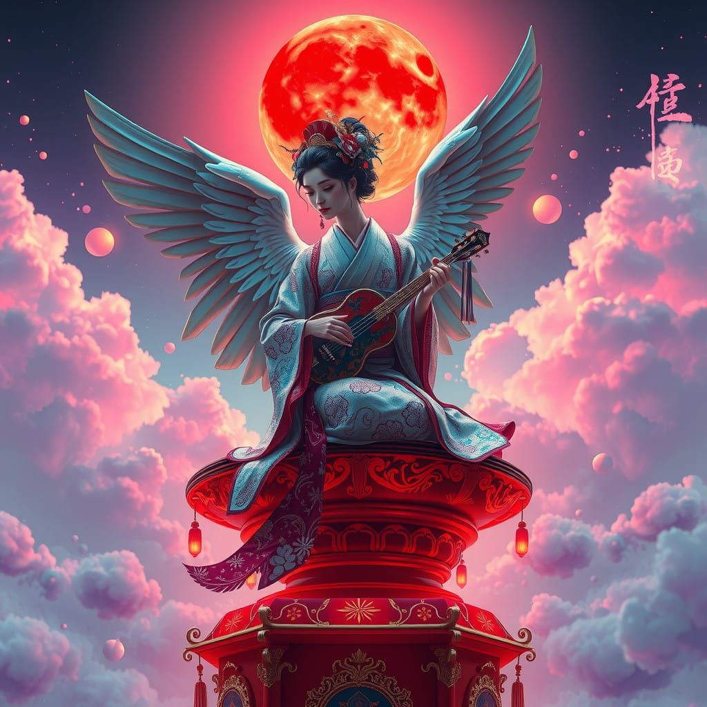 Ethereal Geisha Angel in Cosmic Heaven