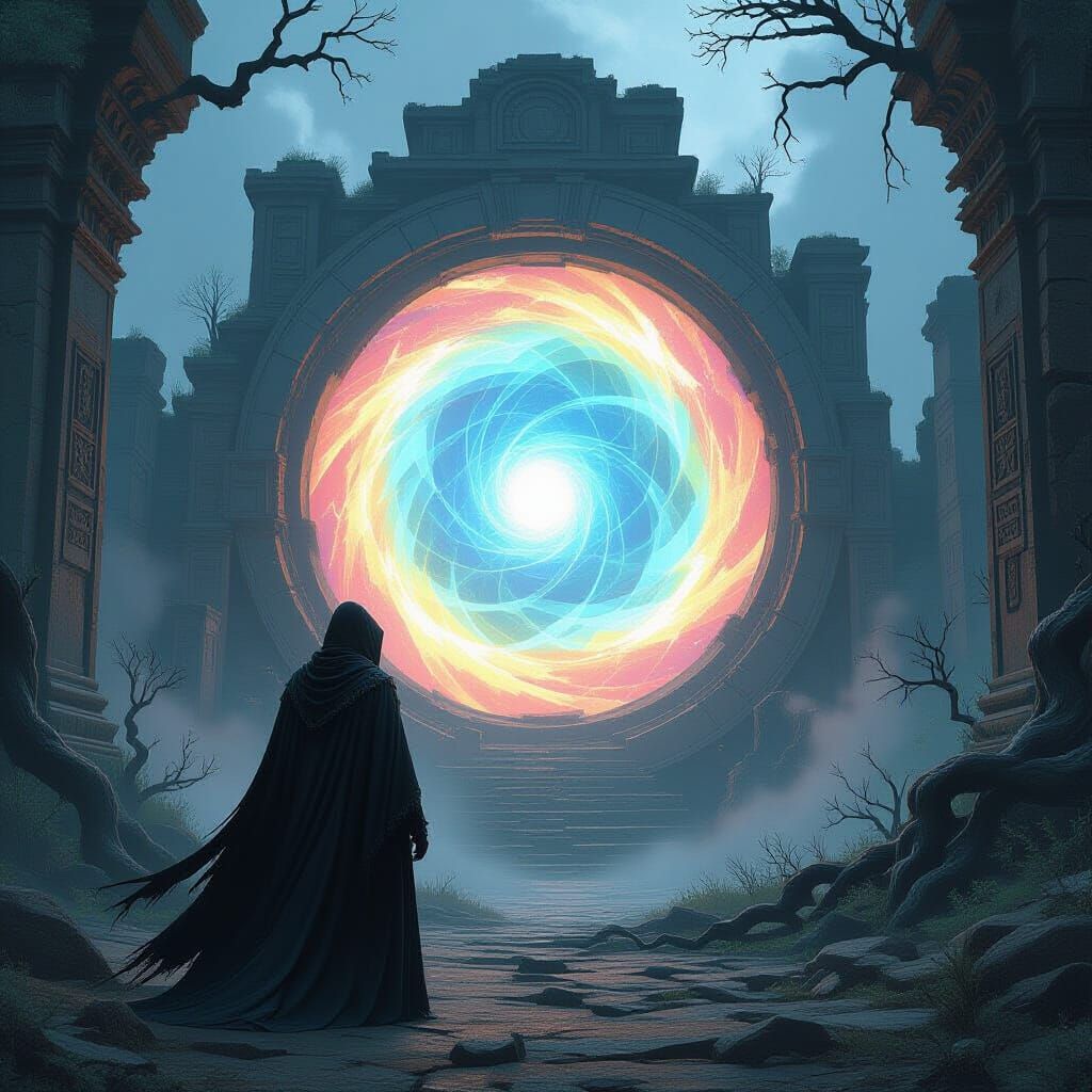 Dark Fantasy Portal in Ancient Temple Ruins