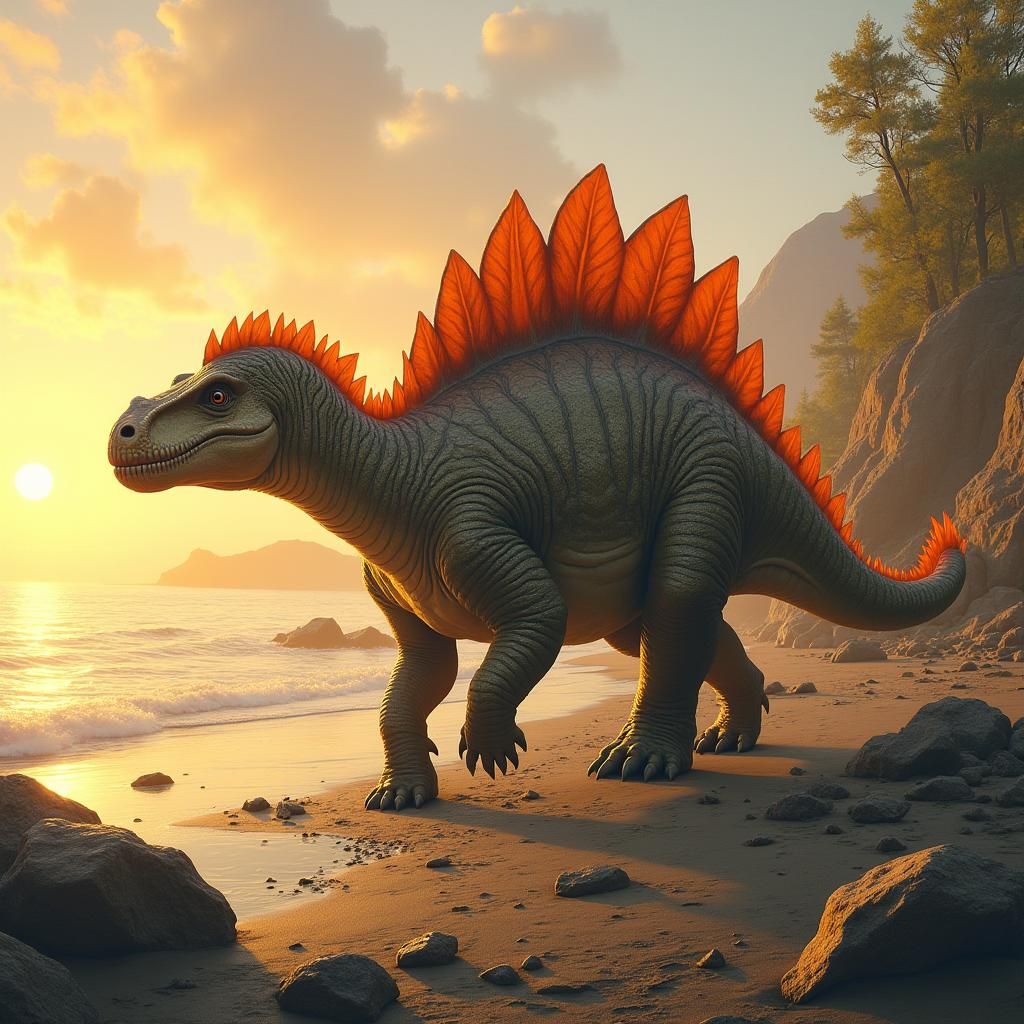 Club Tail Dinosaur at Sunset in Naturalist Style