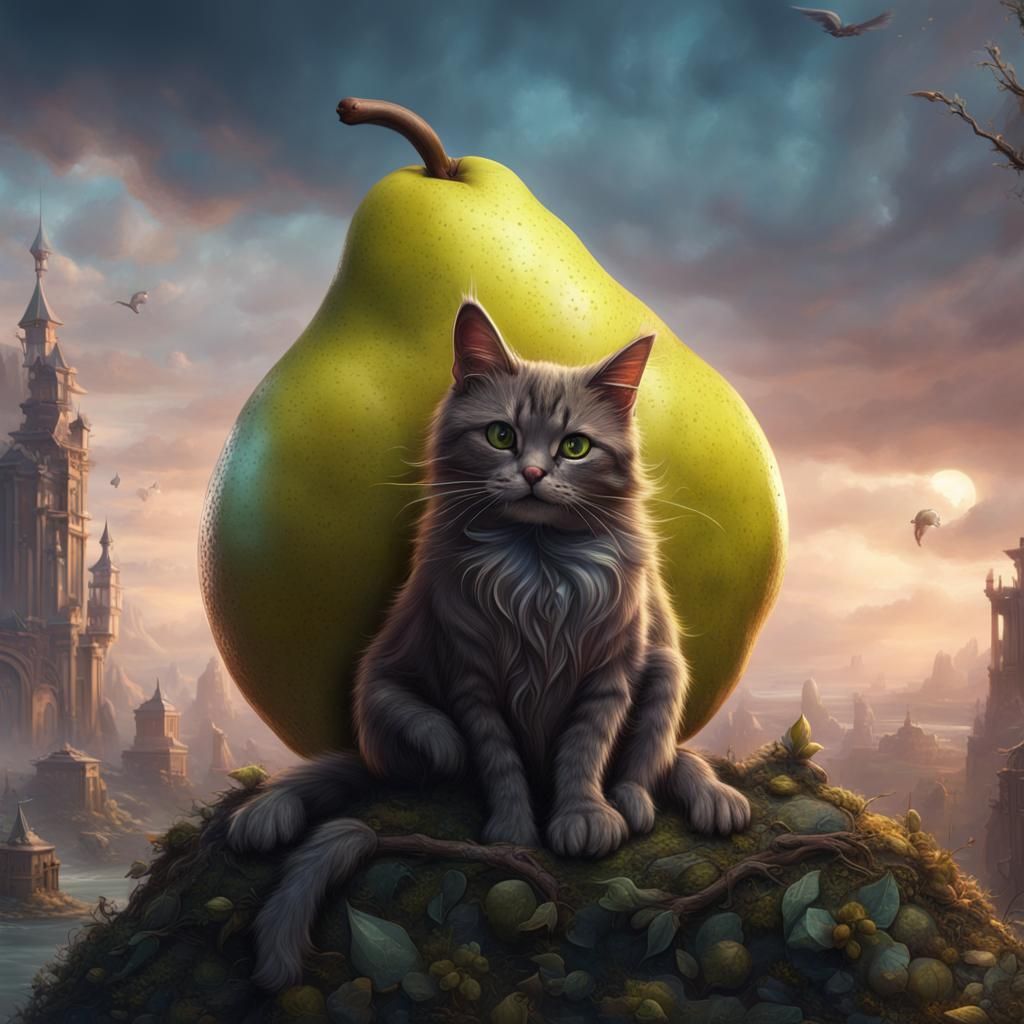 Fantastical Pear-Cat Hybrid in Detailed Matte Painting