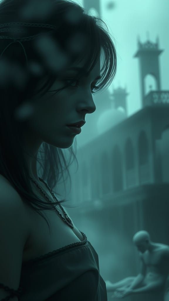 Mysterious Woman in Eerie, Surreal Atmosphere