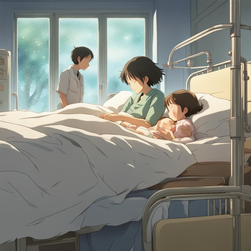 Touching Scene: Toddler with Parents, Studio Ghibli Style