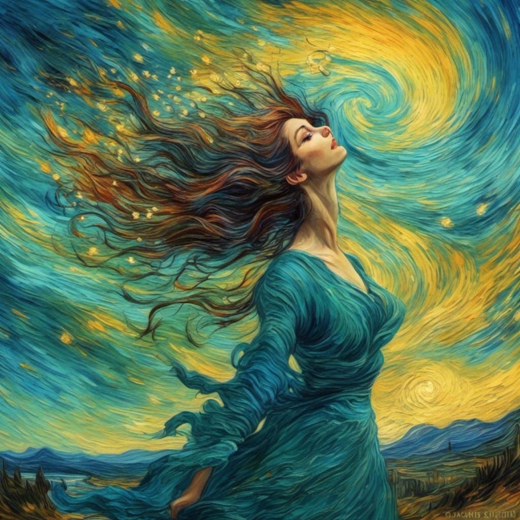 Whirlwind Woman in Van Gogh Style Digital Art