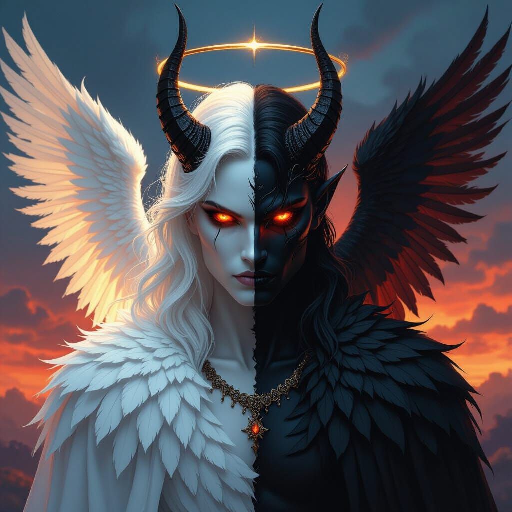 Duality of Light and Shadow: Angelic Demonic Figure