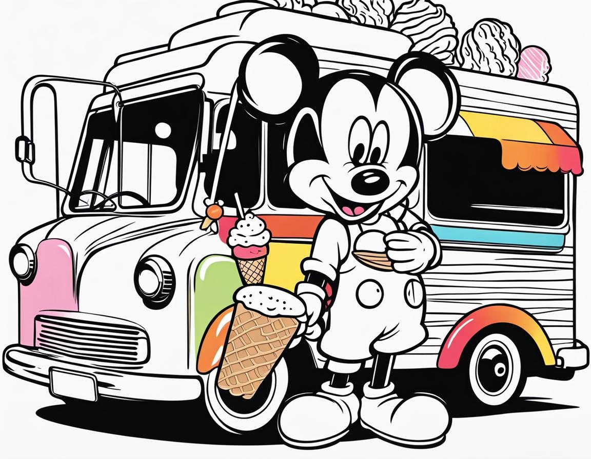 Minimouse and Ice Cream Truck: Coloring Book Style