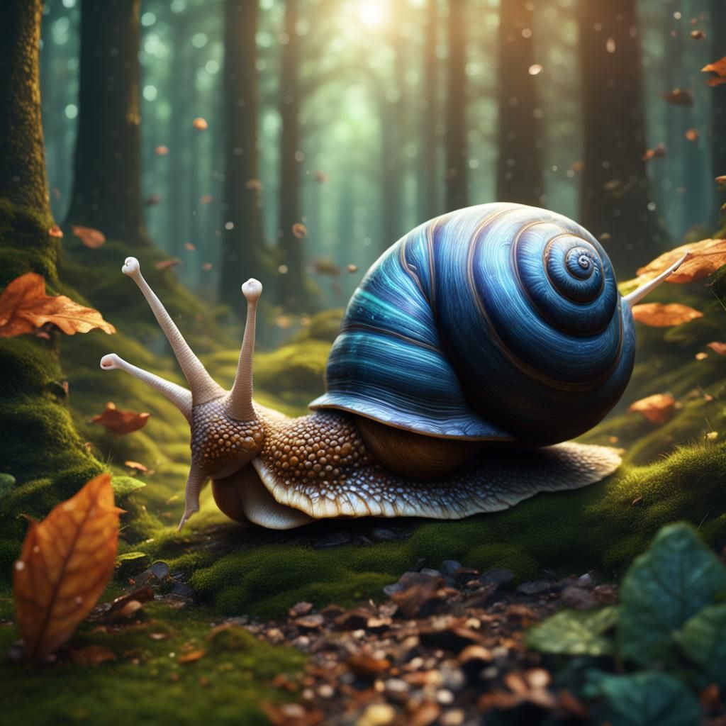 Cute Snail Walks Across Forest Floor