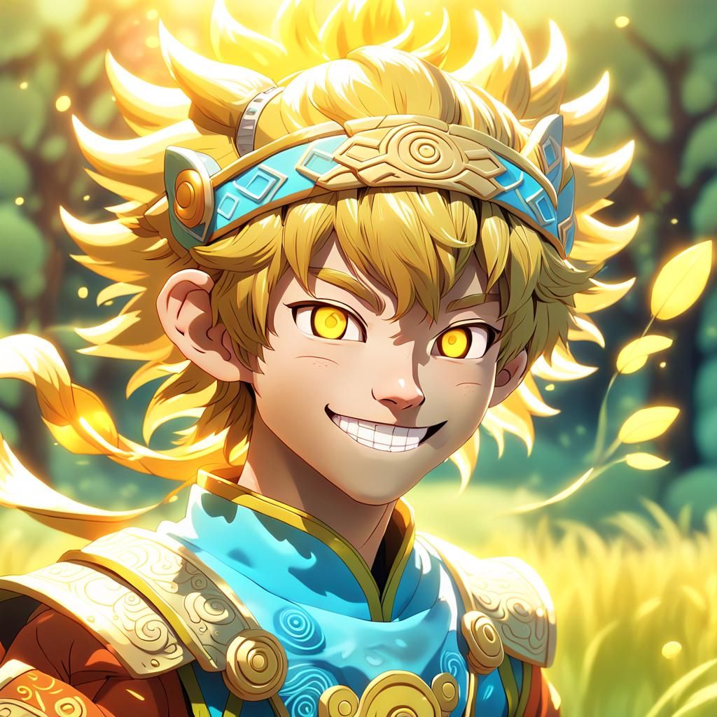Smiling Sun Wukong in Vibrant 3D Anime Style