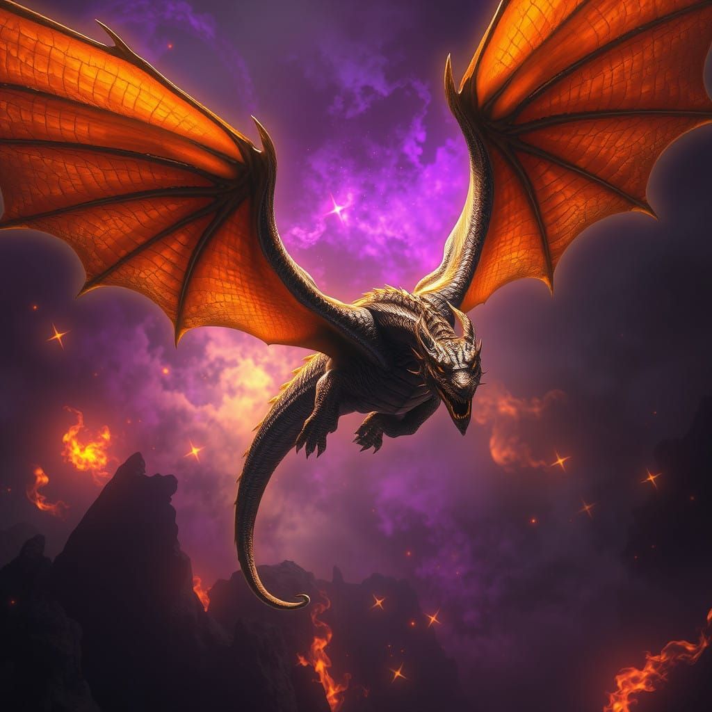 Dark Fantasy Dragon in Art Nouveau Style