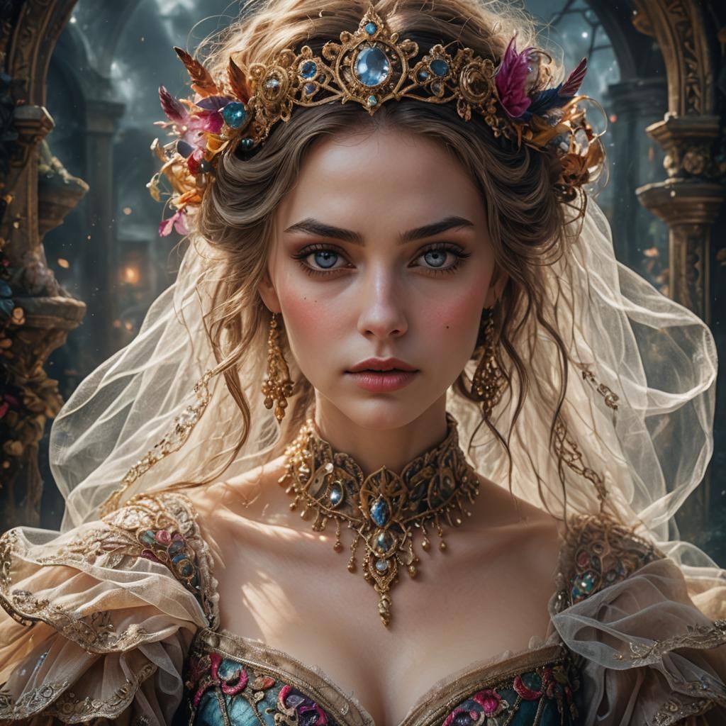 Romantic Fairytale Portrait in Hyperrealistic Style