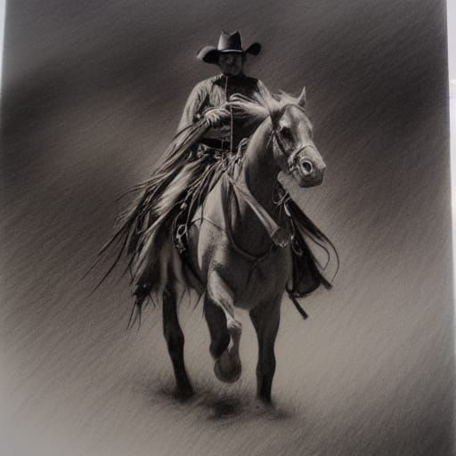 Hyperdetailed Cowboy Charcoal Drawing in Western Style