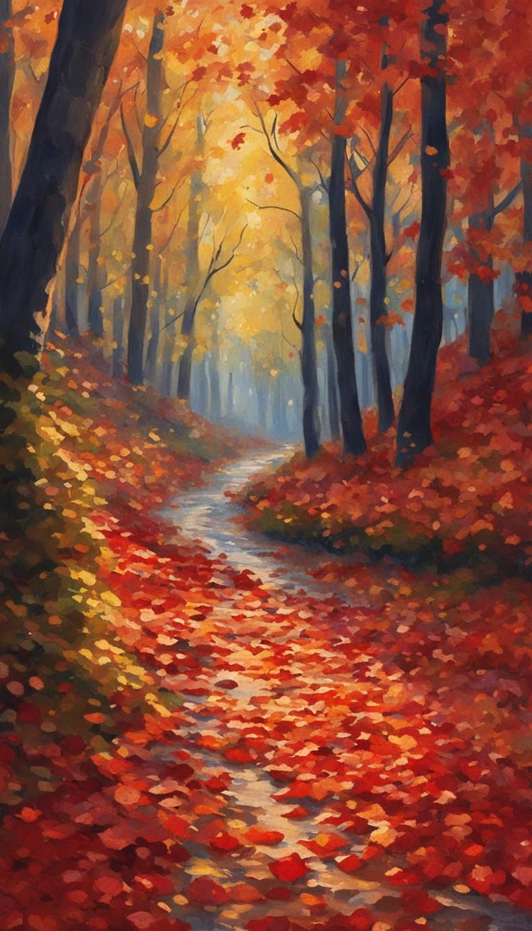 Autumn Forest Path in Pointillism Style