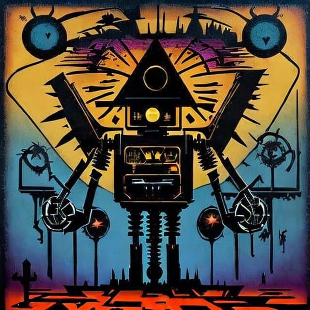 Killer Robot in Haring and Kehoe Style