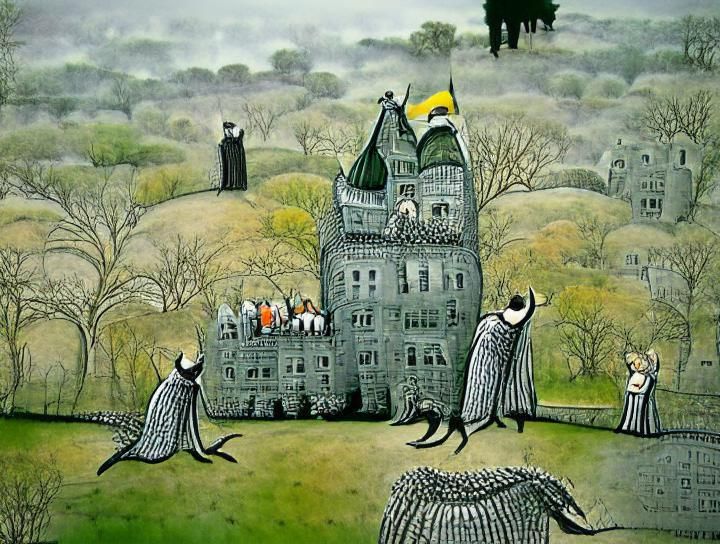 Gothic Castle Interior Illustration in Edward Gorey Style