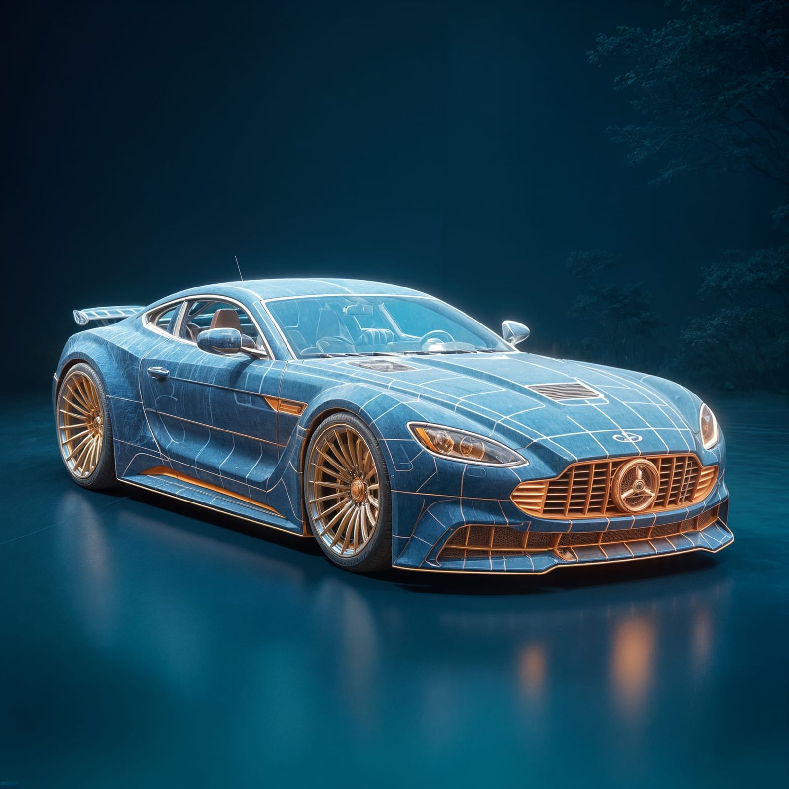 Detailed 3D Car Blueprint in Matte Painting Style