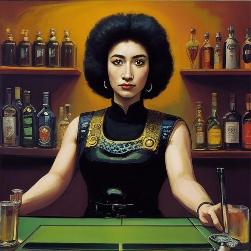 Jaguar Bartender in Deep Space: An Abstract Painting