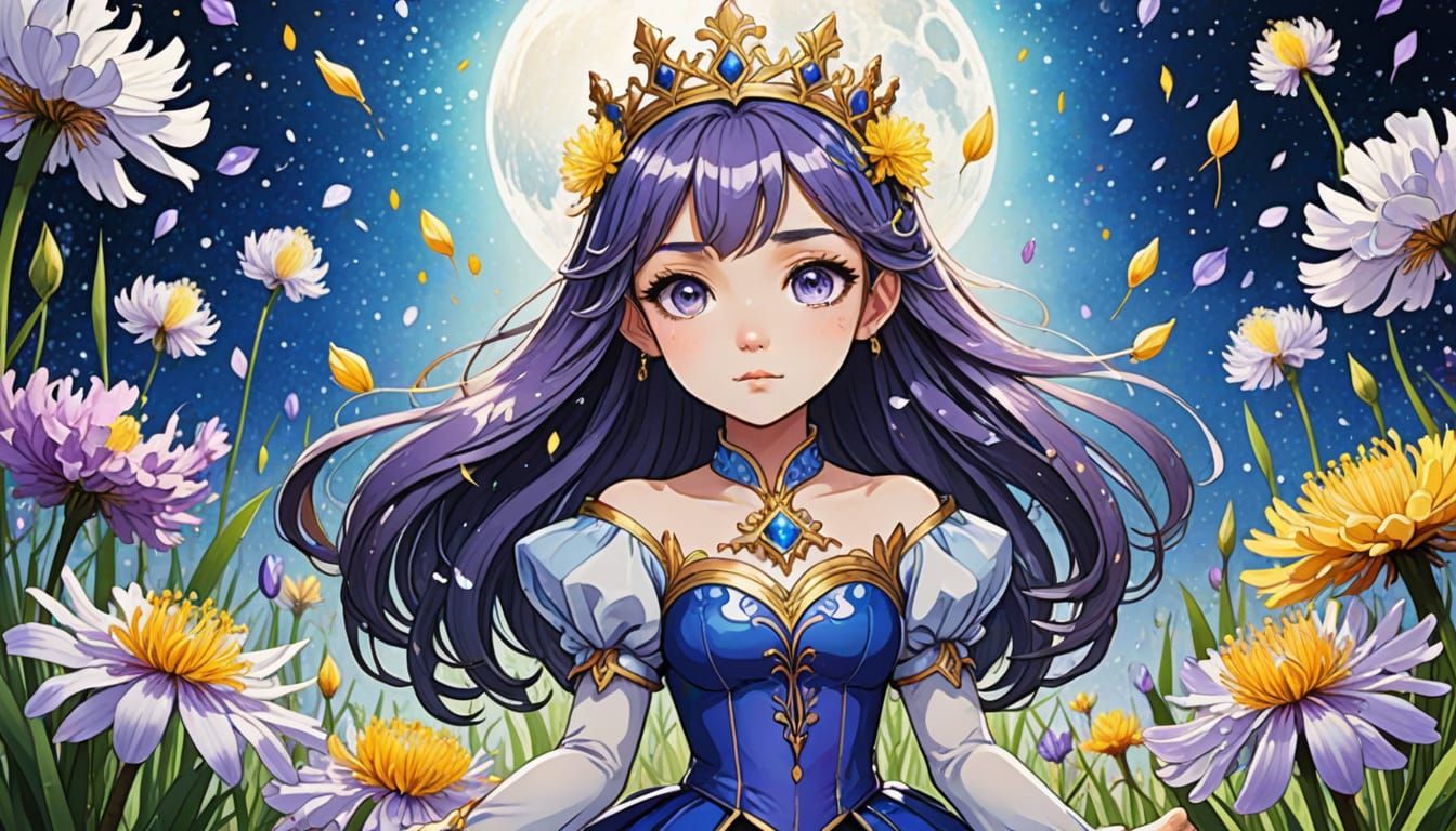 Chibi Princess Iris and Dandelions in Bloom