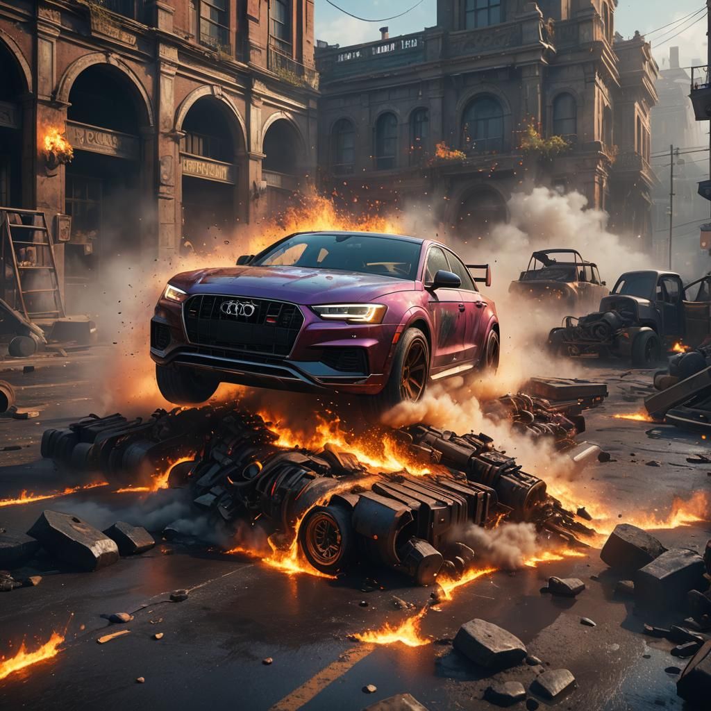 Detailed Car Burnout in Fantasy Concept Art