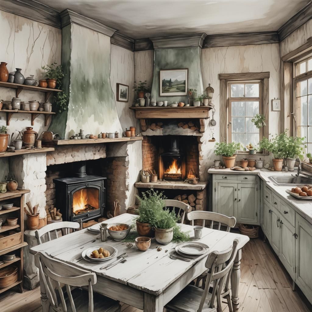 Cozy Finnish Village Dining Room Sketch