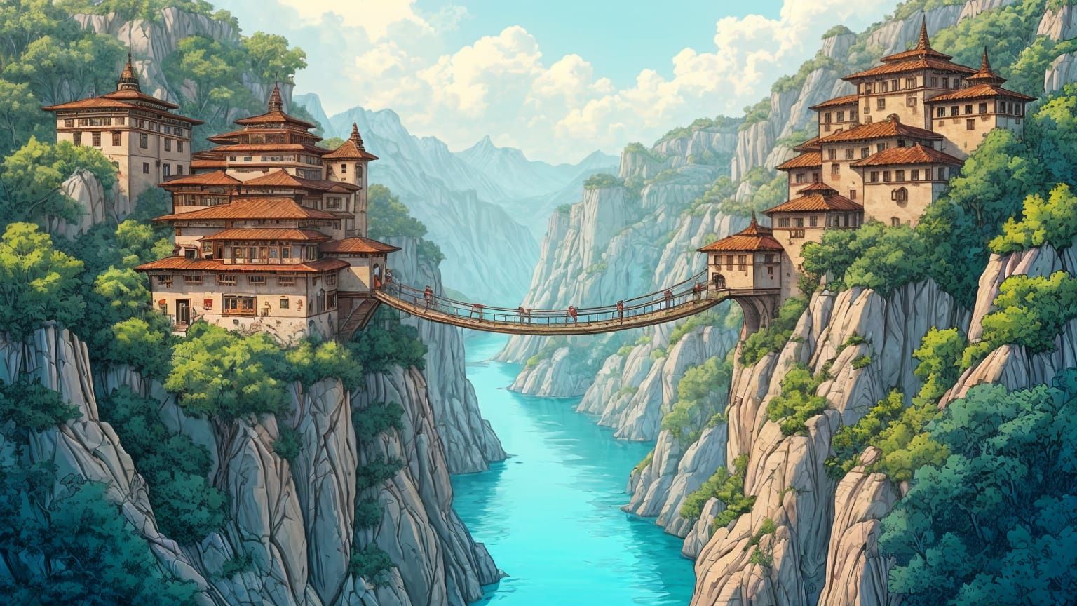 Vibrant Pen and Ink Canyon Village