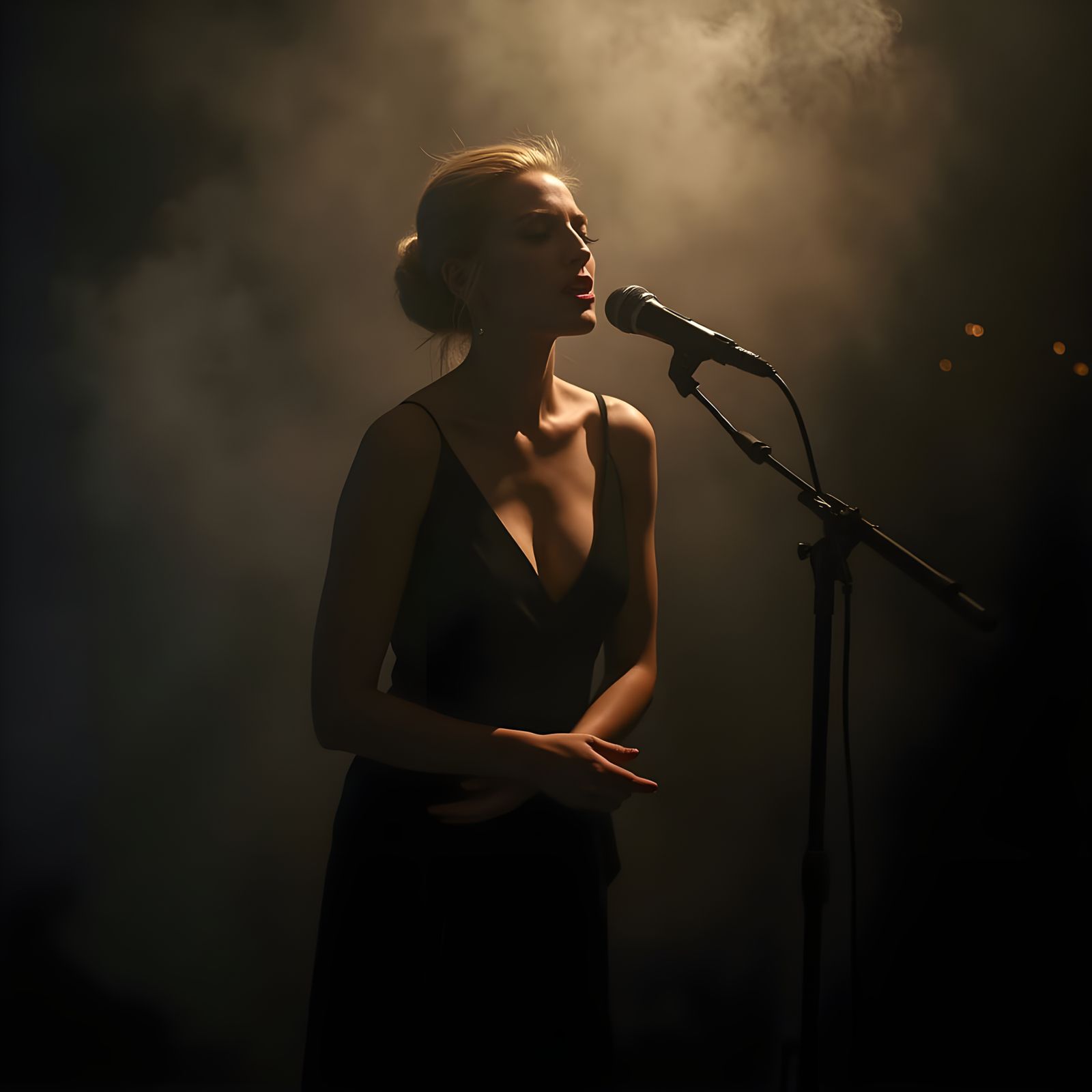 Elegant Singer in Moody, Photorealistic Style