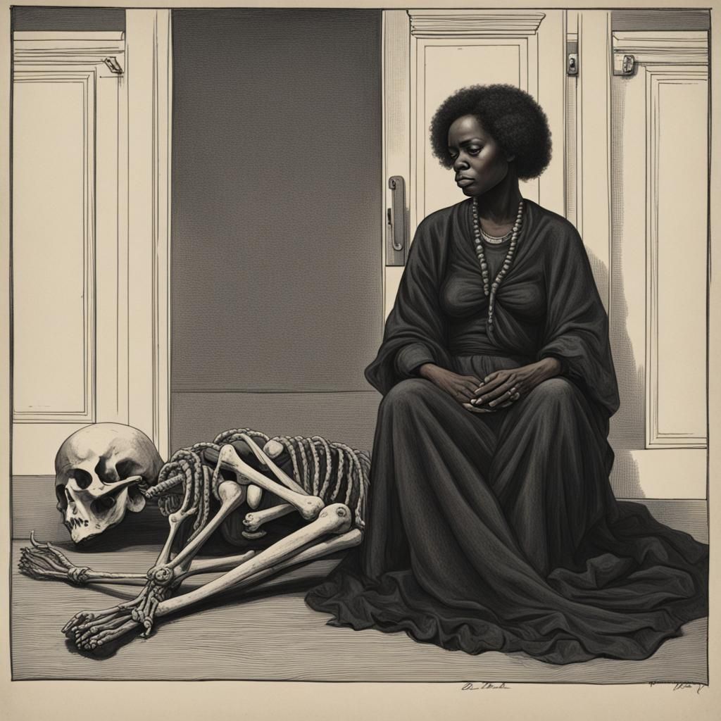 Black Woman's Somber Meeting with Death