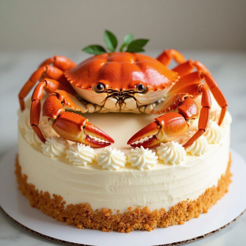 Handsome Crab Sits Atop a Luscious Cake