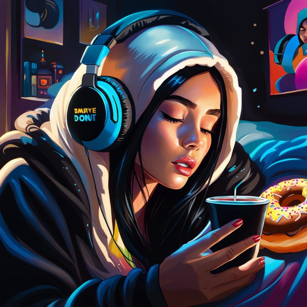 Girl with Donut in Hyperrealistic Splash Art