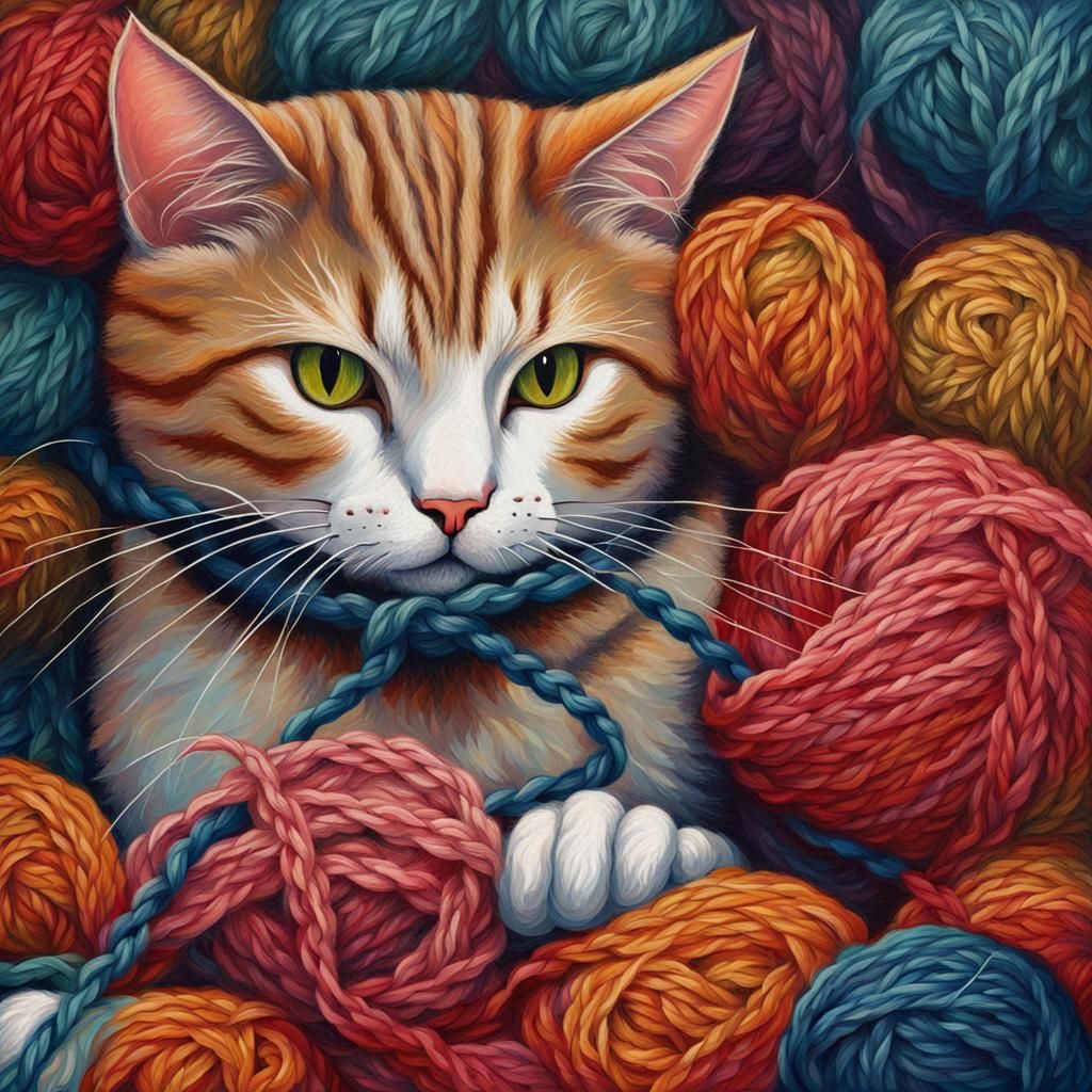 Abstract Art: A Cat Knitting
