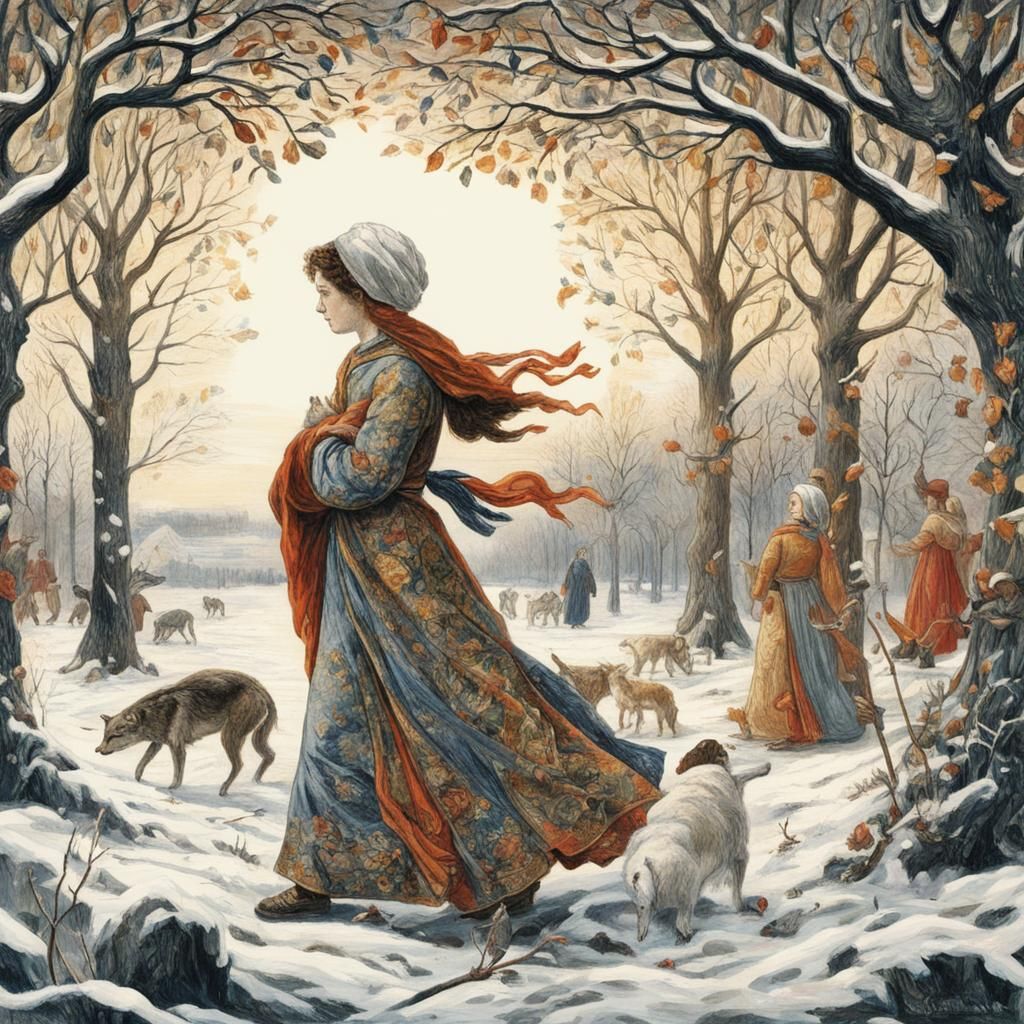 Ethereal Women Pass Under Winter Trees